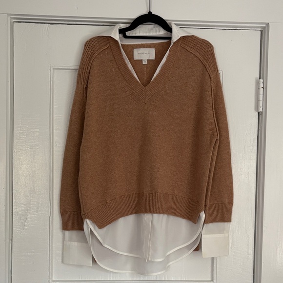 Brochu Walker Tan V-Neck Sweater with Cream Layer - Picture 1 of 15